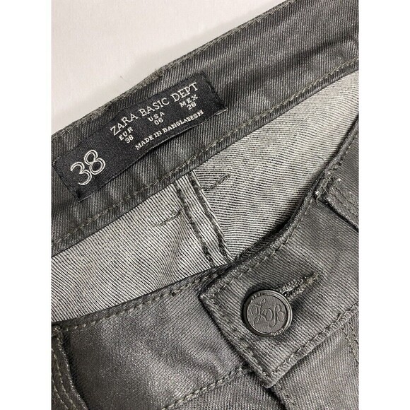 Zara Basic Coated Jeans Black Size 6 Skinny Leg Mid Rise Ankle Zippers Jeggings - Picture 6 of 16